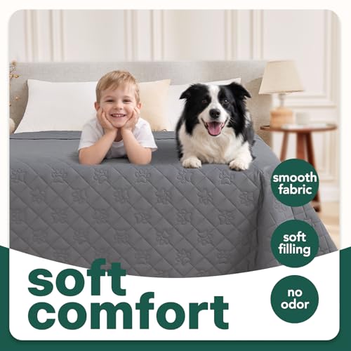 PAWFINITY Waterproof Dog Bed Covers, Pee Proof Pet Blanket, Paw Print Quilted, Pet Hair Resistant, Scratch-Resistant, Washable Furniture Protector for Bed, Couch and Sofa, 52x82 Inch, Grey - size: 82x52 inch (pack of 1)