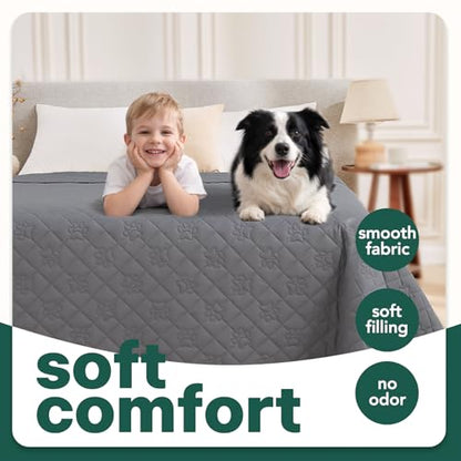 PAWFINITY Waterproof Dog Bed Covers, Pee Proof Pet Blanket, Paw Print Quilted, Pet Hair Resistant, Scratch-Resistant, Washable Furniture Protector for Bed, Couch and Sofa, 52x82 Inch, Grey - size: 82x52 inch (pack of 1)