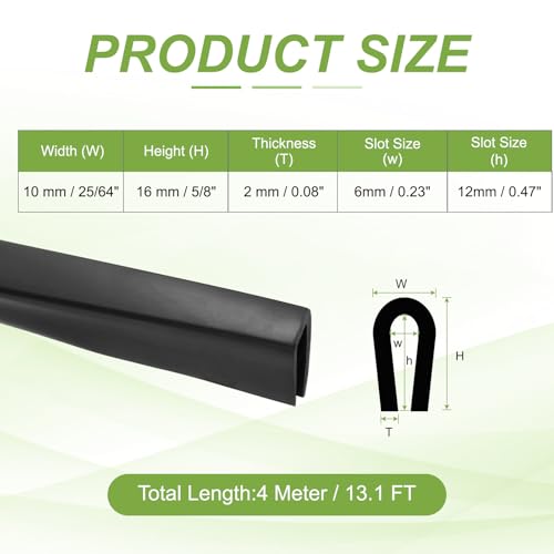 PATIKIL Rubber Edge Trim, 13.1ft x 10mm x 16mm U Channel Rubber Guard Seal Strip Protector Fit for 6mm Edge for Car Doors Hatches Sheet Metal Table Corners Steel Plates, Black - size: Fit for 6" x 13.1ft x 10mm x 16mm