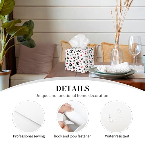 Dog Paw Cat Paw Heart Love Tissue Box Cover Square, Animal Puppy Footprints Tissue Box Holder Waterproof Leather Facial Paper Organizer Dispenser for Bathroom Home Car Nightstand Vanity Desk - color: Color-18