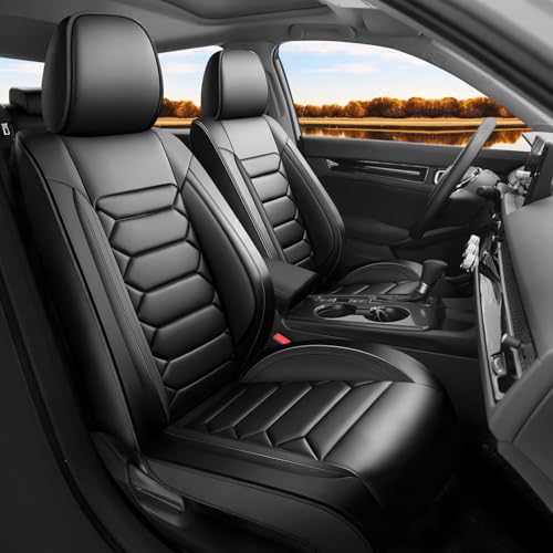 Fit Civic Car Seat Covers Compatible with Honda Civic 2016 2017 2018 2019 2020 2021, LX, EX, EX-L, EX-T, Sport, Sport Touring, Touring, Model-Full Coverage Breathable Leather (2 Front/Black) - color: Front Pair F01 Black, size: 2016-2021 Civic
