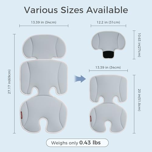Momcozy Stroller Cooling Pad | Detachable 2-Piece Cooling Cushion | Universal Soft Cooler Pad, Breathable & Adjustable Car Seat Liner | Fits Strollers, Car Seat, Swing, High Chair, Bassinet - color: Blue Gray