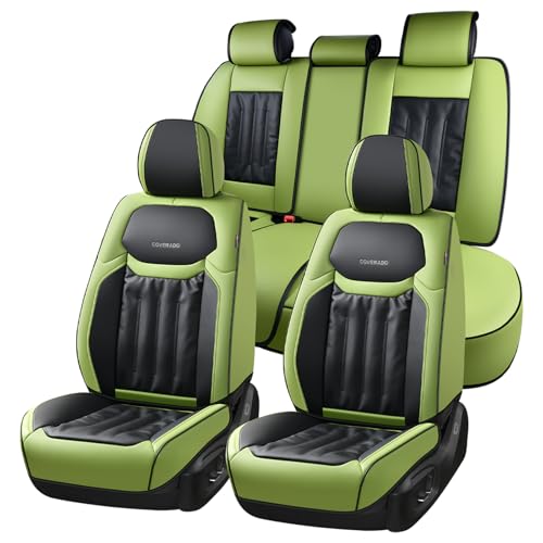 Coverado Full Set Car Seat Covers, Nappa Leather Seat Covers for Cars 5 Seats, Waterproof Car Seat Protector, Universal Fit for Most Sedans SUV Pick-ups Trucks, Green&Black - color: Green&Black, size: Full Set