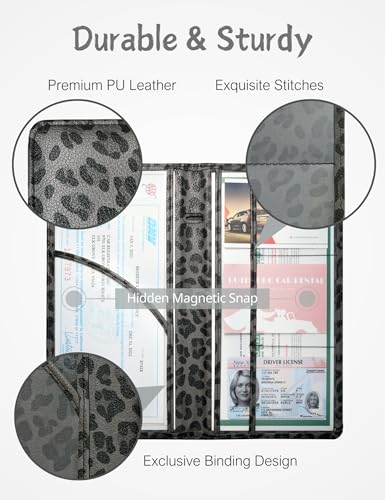 Mymazn Car Registration and Insurance Holder, PU Leather Glove Box Car Organizer with Magnetic Closure, Car Document Holder for Driver's License & Essential Documents (Grey Leopard) - color: Grey Leopard