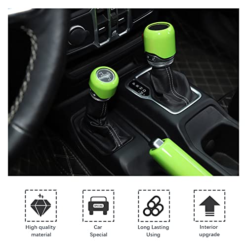 for Wrangler JL Handbrake Cover Green, Gear Shift Knob Cover for Jeep Wrangler JL JLU Gladiator JT 2018 Up Green Interior Accessories 3pcs