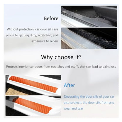 4 PCS Car Door Sill Protector, 3D Carbon Fiber Auto Door Entry Edge Guard Protection Trim, Anti-Scratch Threshold Cover Strips, Sill Protection Sticker for Car SUV Truck (Orange)