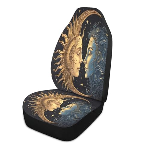 Sun and Moon Car Seat Covers Universal Fit Breathable Front Seat Protector for Cars, Trucks, SUVs, and Vans (Easy to Install, 2-Piece Set)