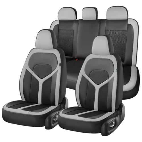 Car Seat Covers Full Set, Universal Seat Cover 5 Seats, Automotive Seat Covers with Mesh Leather, Waterproof Car Seat Protector, Breathable Car Seat Cushion for Most Car SUV Truck, Gray - color: Gray, size: Full set