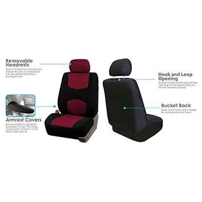 FH Group Flat Cloth Seat Covers Front Seat and Solid Rear Bench Full Set with Gift - Universal Fit for Cars, Trucks & SUVs (Burgundy) - color: Burgundy