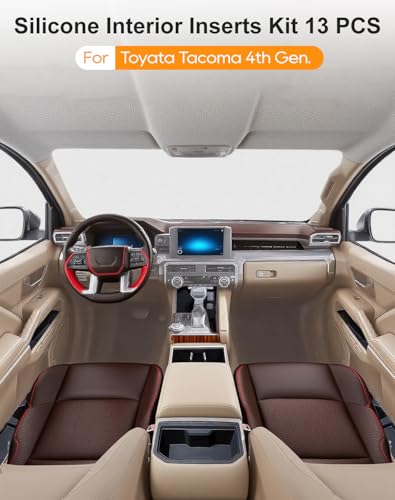 Interior Silicone Inserts Liner Fit for Tacoma 2025 2024 13PCS, Custom Fully Covered Non-Slip Fit for Toyota 4th Gen Tacoma Accessories, Include Center Console Cup Holder Door Pocket and More