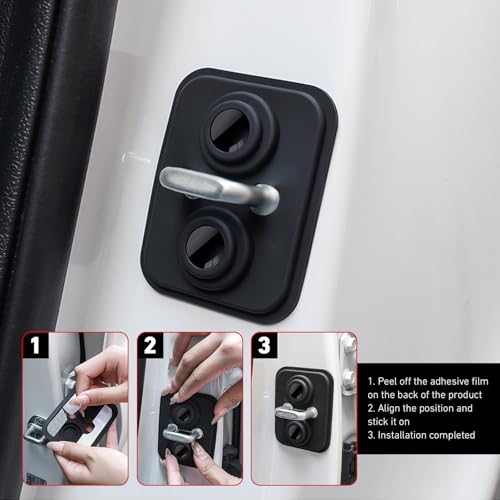 4 PCS Car Door Strike Protector, Upgraded Silicone Car Door Latch Covers, Self-adhesive Shock-absorbing Door Protection Cover, Universal for Most Cars (Black)