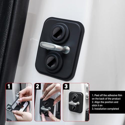 4 PCS Car Door Strike Protector, Upgraded Silicone Car Door Latch Covers, Self-adhesive Shock-absorbing Door Protection Cover, Universal for Most Cars (Black)