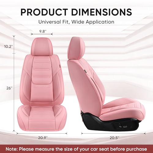 TIEHESYT Pink Car Seat Covers Front Pair, Breathable Leather Automotive Front Seat Covers & Headrest, Auto Seat Cover, Compatible with Most Cars Sedans SUV Pickup Trucks - color: Cute Pink, size: Front Pair