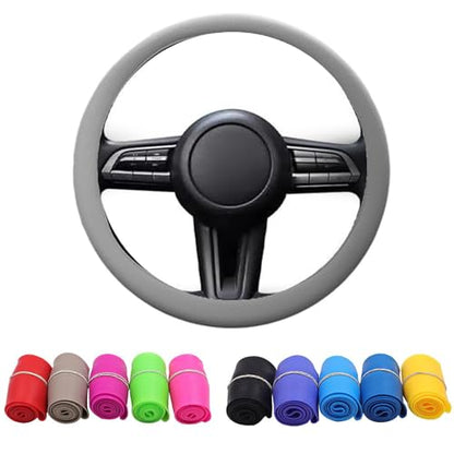 Cool Non-Slip Silicone Steering Wheel Protector, Steering Wheel Protective Cover, Non-Slip Car Steering Wheel Cover, Soft Silicone Car Steering Wheel Cover (Light Grey) - color: Light Grey