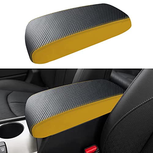 Car Center Console Armrest Cover for Kia Optima 2016 2017 2018 2019 2020 Leather Anti-Scratch Central ArmRest Box Lid Seat Cover Protector Cushion Saver Interior Accessories(Carbon Fibre+Yellow - color: Carbon Fibre + Yellow leather