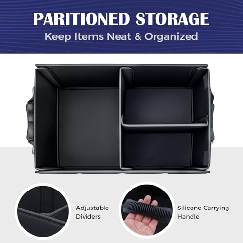 Coverado Car Trunk Organizer - 70L Nappa Leather Trunk Organizer for SUV with Lid, Multi Collapsible Car Storage Organizer Foldable, Multi Compartments with 2 Straps for SUV/Truck - size: L