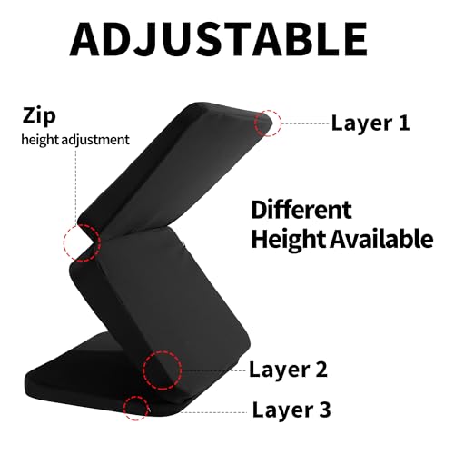 HOMBYS Adjustable Car Seat Cushion for Short Drivers, 3-Layer Height Booster Cushion for Better Driving Visibility, Ergonomic Foam Car Seat Pad with Washable Cover for Cars, Trucks & SUVs, Black - color: Black