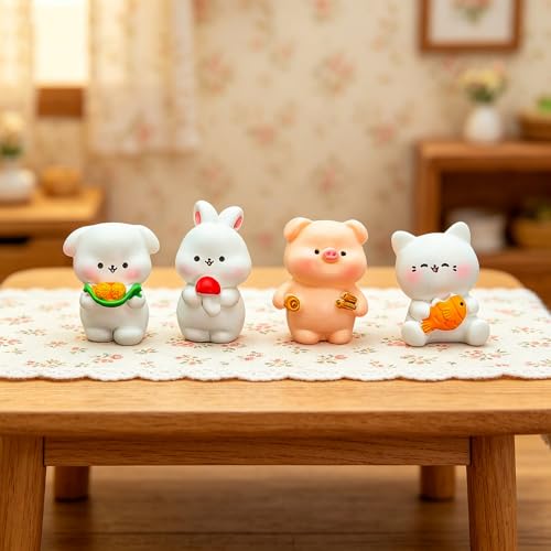 4Pcs Cute Animal Car Dashboard Decor, Mini Cartoon Ornament for Screen Display, Kawaii Interior Accessory for Monitor Desk, Small Figurine Toy for Office Computer Decoration Gift