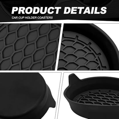 4-Pack Universal Cup Holder Coasters, Black Silicone Inserts - Keep Your Car Clean with Non-Slip & Spill-Proof Coasters for All Vehicles (Black) - color: Black
