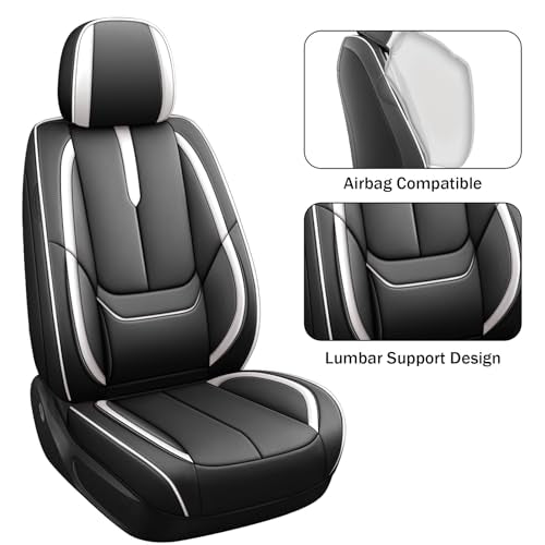 Front Seat Covers for Chevy Camaro 2010-2024, Leather Car Seat Protector, Bucket Seat Covers, Waterproof Car Seat Cushions, Stylish Full Coverage Car Seat Covers(Black/White,2 Seat)