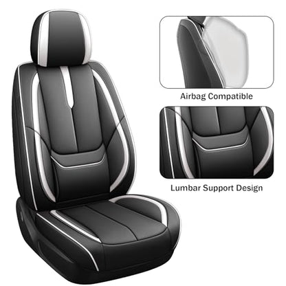 Front Seat Covers for Chevy Camaro 2010-2024, Leather Car Seat Protector, Bucket Seat Covers, Waterproof Car Seat Cushions, Stylish Full Coverage Car Seat Covers(Black/White,2 Seat)