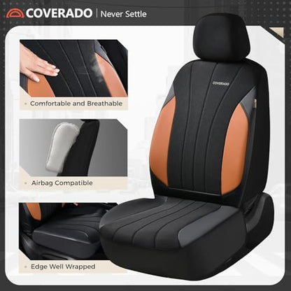 Coverado Seat Covers for Car, Leather Automotive Car Seat Covers 5 Seats, Mesh Breathable Auto Seat Protectors, Brown Seat Covers Universal Fit for SUV, Truck, Vans, Sedan - color: B-Brown&Black