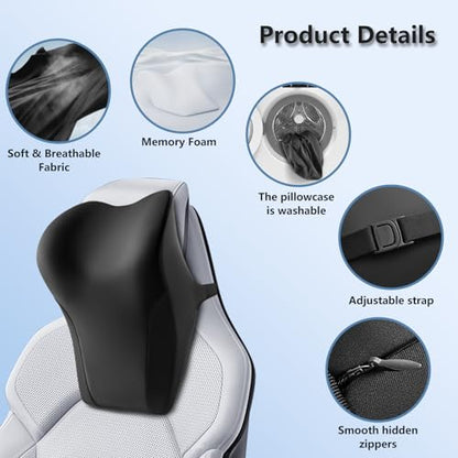 BABUR Car Headrest Pillow | Ergonomic Memory Foam Neck Shoulder Support Pillow with Adjustable Design & Enlarged Surface | Pain Relief for Driving Travel Sleeping | Black 1 Pack - color: Black