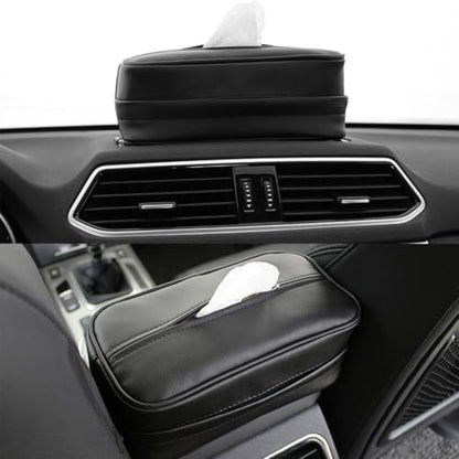 Car Tissue Holder, Travel Napkin Dispenser - PU Leather Fits Most Cars, SUVs, Trucks, and Vans