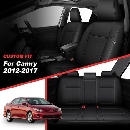 TTX LIGHTING Custom Fit for Toyota Camry Car Seat Covers 2012 2013 2014 2015 2016 2017 Full Set Waterproof Faux Leather Airbag Compatible Black - size: 4.Camry 2012-2017 5 Seat Full Set
