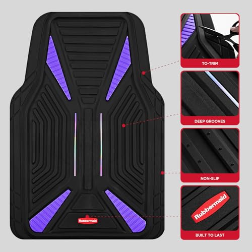 Rubbermaid Car Mat Full Set, Universal Trim-to-Fit Heavy-Duty Car Floor Mats – 4-Piece Set for All Weather Protection – Durable Rubber Mat for Cars, Trucks, SUVs & Vans-Purple - color: Purple