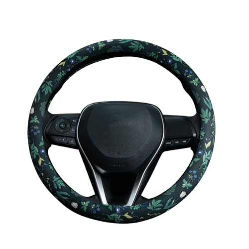 Boho Floral Steering Wheel Cover Auto Steering Wheel Protector, Anti-Slip, Breathable, Absorbing Sweat, Universal Floral Car Accessories 14.5–15 inch,Fit for Most Car, Trucks, SUV - style: Dark-Colored Flowers