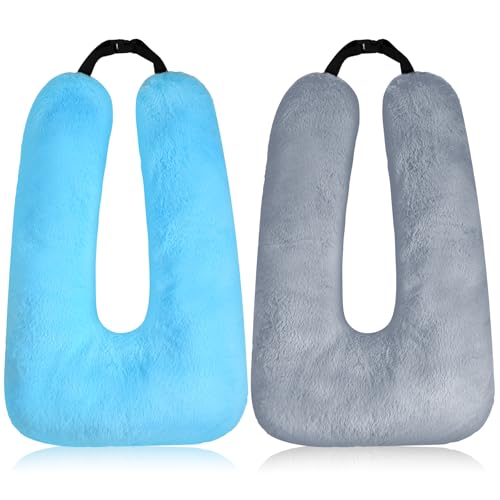 Barydat 2 Pcs Car Travel Pillow for the Back Seat 28 x 18 in Sleeping Reading Pillows for Long Distance Travel Car Cushion for Kids Adults Head and Body Support U Shaped Pad for Travel(Gray, Blue) - color: Gray, Blue