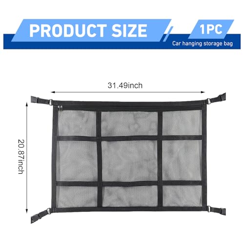 Car Ceiling Cargo Net, 20.87" x 31.49" Snap-on Roof Cargo & Trunk Organizer, Zip Seal Car Roof Storage Net for Road Trips, Universal for Most Cars, SUVs, Trucks (Black)