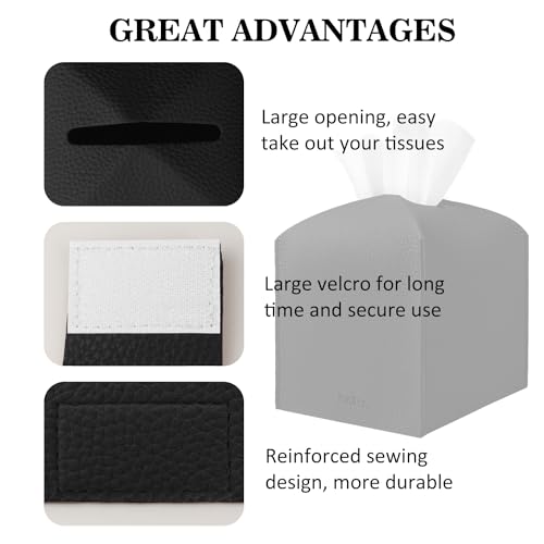 Tissue Box Cover Holder Square Tissue Cube Cover PU Leather Tissue Organizer with Bottom Belt for Bathroom, Tabletop, Car, Night Stands, Office, Home, Kitchen (1, Black) - color: Black