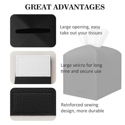 Tissue Box Cover Holder Square Tissue Cube Cover PU Leather Tissue Organizer with Bottom Belt for Bathroom, Tabletop, Car, Night Stands, Office, Home, Kitchen (1, Black) - color: Black