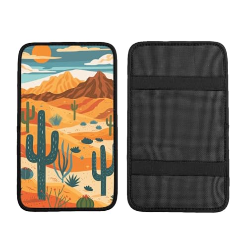 Universal Car Center Console Cushion Pad, Desert Cactus Soft Waterproof Car Center Console Cover Auto Armrest Seat Box Cover Protector for Most Vehicle SUV Truck Car - color: Desert Cactus