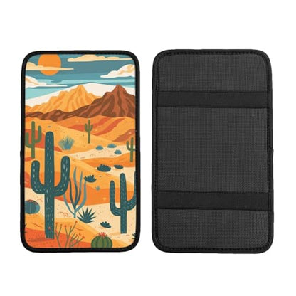 Universal Car Center Console Cushion Pad, Desert Cactus Soft Waterproof Car Center Console Cover Auto Armrest Seat Box Cover Protector for Most Vehicle SUV Truck Car - color: Desert Cactus