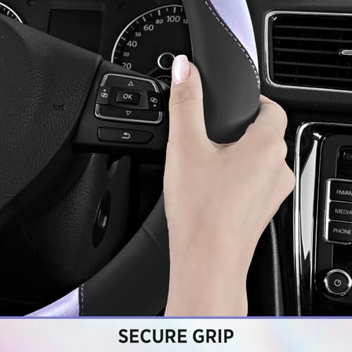 Road Comforts Steering Wheel Cover – Breathable Leather Steering Wheel Cover, Anti-Slip Grip, Universal Fit 14.5” to 15”, Heat & Cold Resistant for Cars, SUVs, and Trucks – Black & Shining Purple - color: Black&Purple
