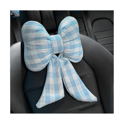 Bittwee Bow Car Headrest Pillow, Breathable Memory Foam Vehicle Neck Pillow with Adjustable Strap, Ergonomic Auto Neck Support Cushion for Pain Pressure Relief, Universal for Most Cars (Blue/Grid) - color: Blue/Grid