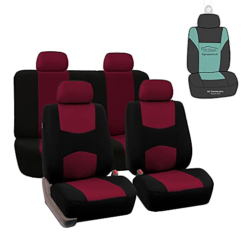FH Group Flat Cloth Seat Covers Front Seat and Solid Rear Bench Full Set with Gift - Universal Fit for Cars, Trucks & SUVs (Burgundy) - color: Burgundy