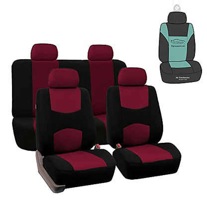 FH Group Flat Cloth Seat Covers Front Seat and Solid Rear Bench Full Set with Gift - Universal Fit for Cars, Trucks & SUVs (Burgundy) - color: Burgundy
