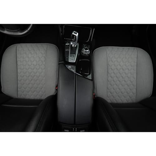 Linen Front Car Seat Cover Protector Anti-Slip Bottom Seat Cover Fits 95% of Vehicles,Wrapping Around The Bottom,Diamond Pattern(Gray-2Pcs)