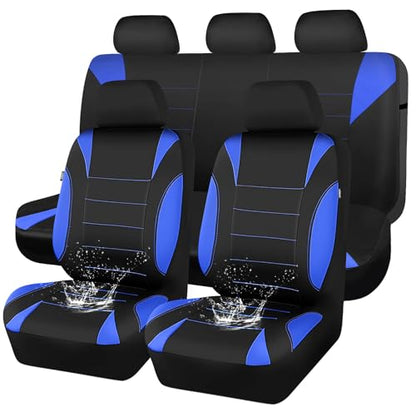 CAR PASS Neoprene Wetsuit Seat Covers, Waterproof Car Seat Covers Full Sets with 5mm Composite EVA, Universal Fit for Car Sedan, SUV Trucks Anti Slip with Airbag Compatible(Black Blue - color: Blue full sets