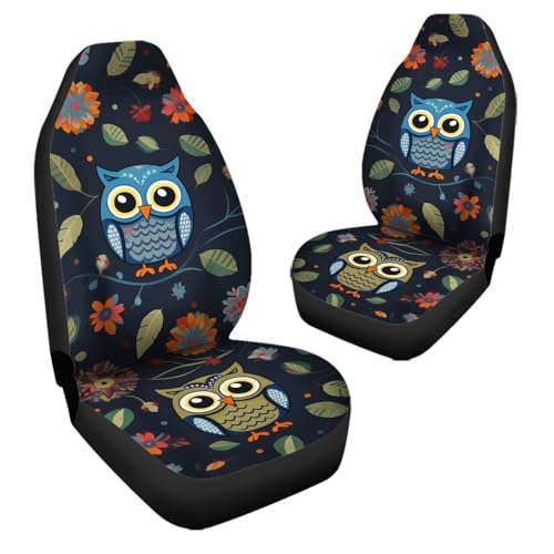 Owl Car Seat Covers for Women Men Front Seats Only 2 Pack Bucket Seat Covers Universal Fit Trucks Suvs Cars Auto Interior Accessories - color: Cartoon Owl
