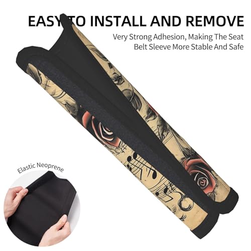Seat Belt Cover Pads Vintage Music Note Stave Rose Car Seat Belt Covers for Women Men Adults Kids Soft Comfortable Auto Seatbelt Cushion Shoulder Strap Pad Handle Wraps, 1 Pair - color: Vintage Music Note Stave Rose