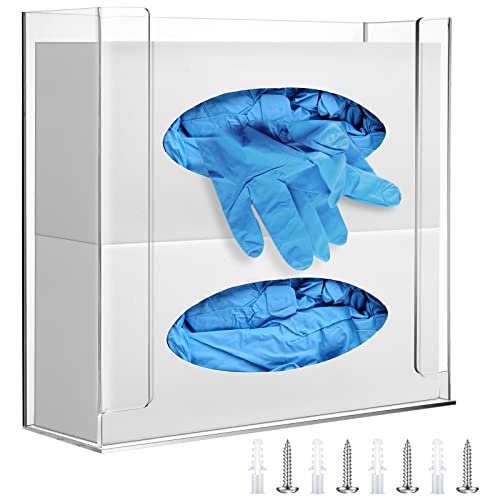 Weysat Wall Mounted Acrylic Glove Box Holder Double Dispenser Floating Glove Box Organizer Storage Rack for 2 Boxes for Kitchen Cleaning Closet Lab Exam Office (10.6 W x 10.0 H x 3.5 D) - size: 10.6" W x 10.0" H x 3.5" D