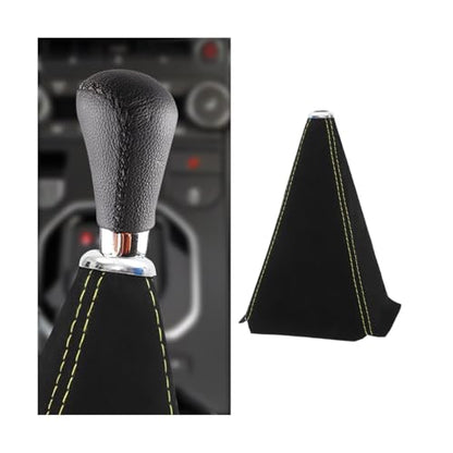 BESULEN Car Shift Boot Cover, Suede Leather Shift Knob Boot Dust Cover, Manual/Auto Shifter Boot Sleeve Replacement, Handbrake Gaiter Boot Dust Cover Car Interior Accessories - color: Black/Yellow