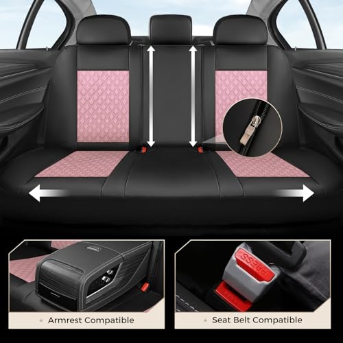 Coverado Car Seat Covers Full Set, Pink Car Seat Covers, Luxury Leather Car Seat Cover with Carbon Fiber Textured Design, Spill-Proof Seat Cushions, Automotive Seat Cover Universal Fit Most Cars - color: BlackPink, size: Full set