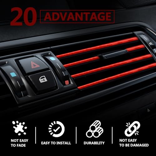Automotive 20PCS Universal Car Air Conditioner Vent Trim Decoration Strip Bendable Vent Outlet Trim for Most Cars SUVs and Trucks with Straight Grilles, Crushed Ice Red