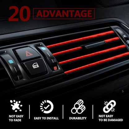 Automotive 20PCS Universal Car Air Conditioner Vent Trim Decoration Strip Bendable Vent Outlet Trim for Most Cars SUVs and Trucks with Straight Grilles, Crushed Ice Red